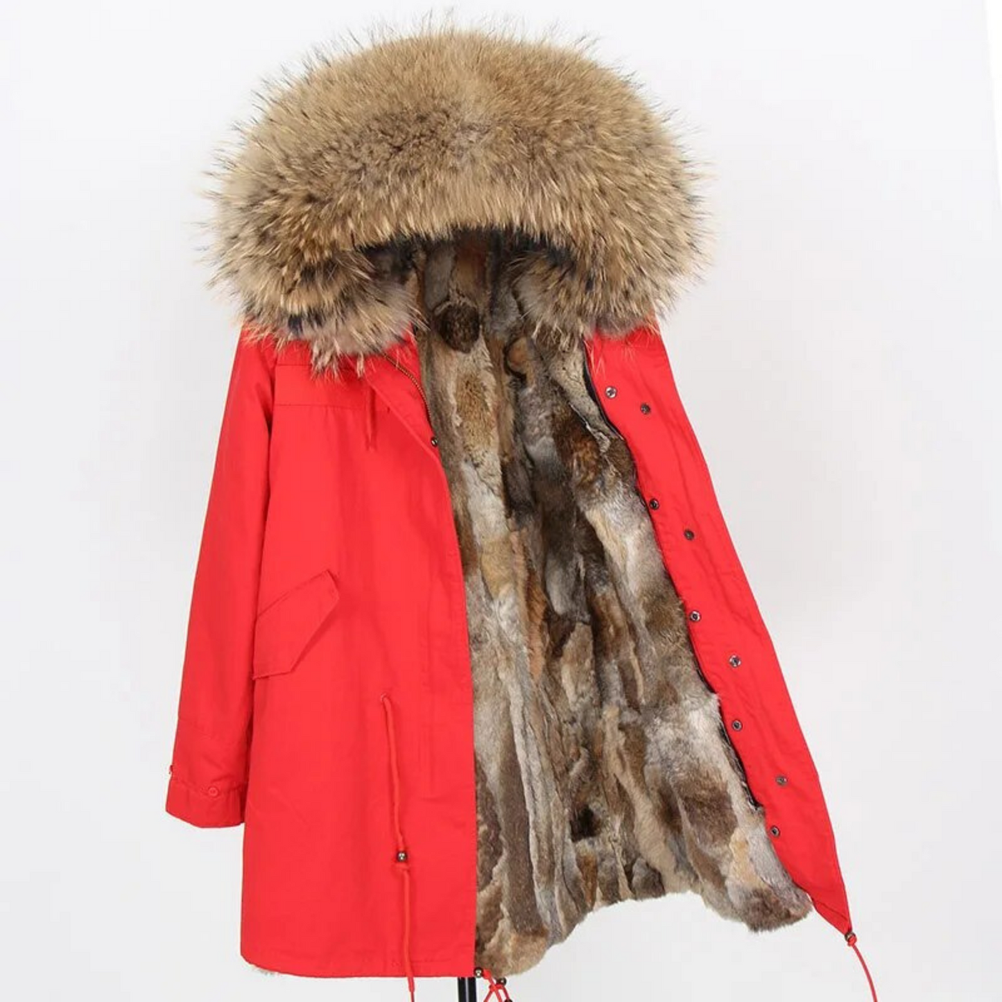 Women's Luxury Real Fur Waterproof Parka "Beta Style" - Red / S - Trendiesty Worldwide
