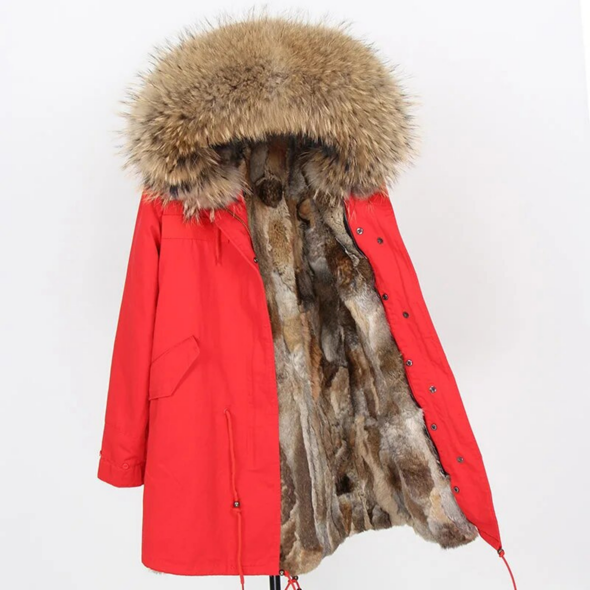 Women's Luxury Real Fur Waterproof Parka "Beta Style" - Red / S - Trendiesty Worldwide