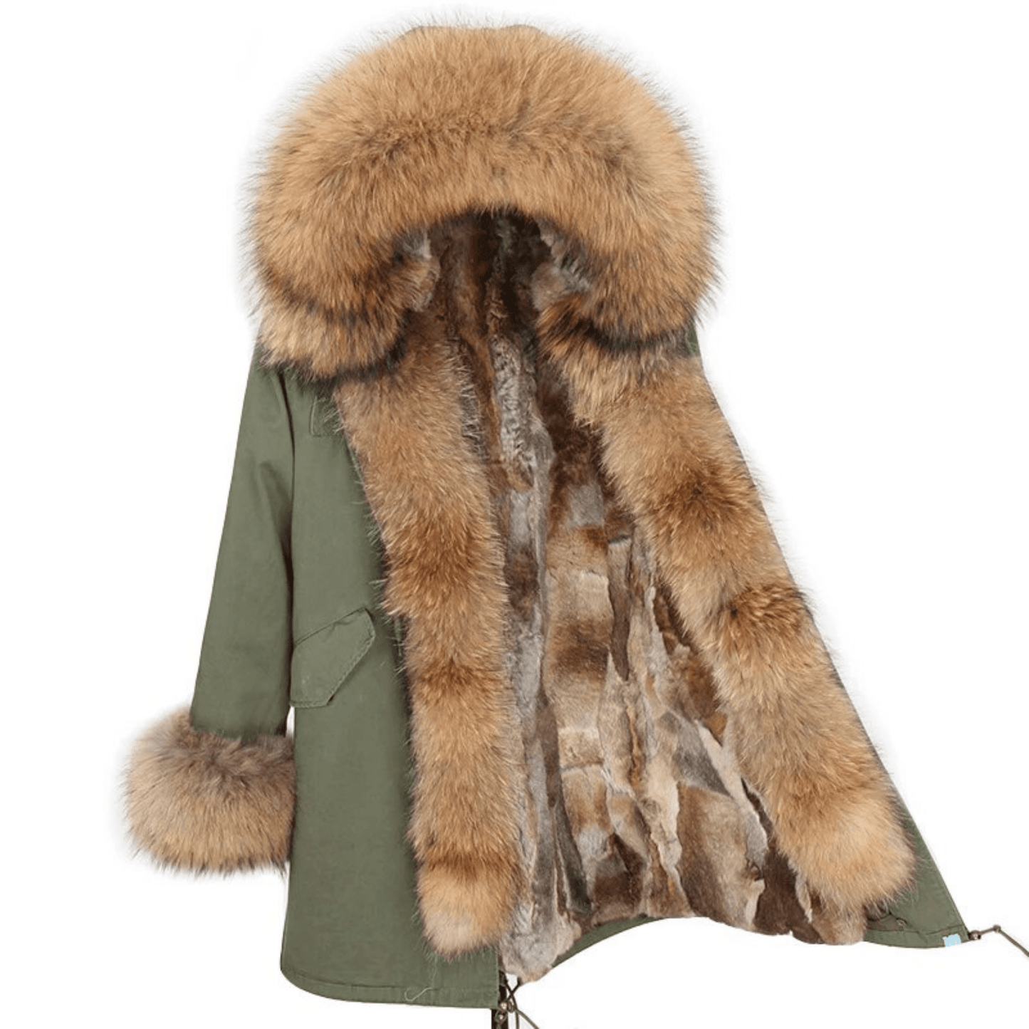 Women's Luxury Real Fur Waterproof Parka "Full Fur Beta Style" - Green / S - Trendiesty Worldwide