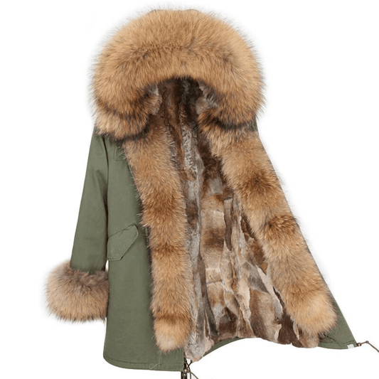 Women's Luxury Real Fur Waterproof Parka "Full Fur Beta Style" - Green / S - Trendiesty Worldwide