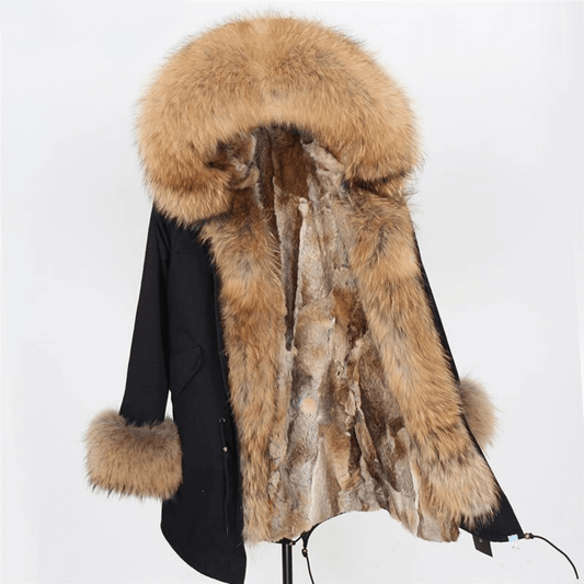 Women's Luxury Real Fur Waterproof Parka "Full Fur Beta Style" - Black / S - Trendiesty Worldwide