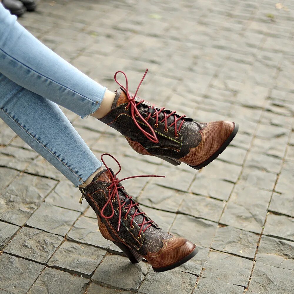 Women's Plaid Pattern Handmade High-heel Shoes - Trendiesty Worldwide