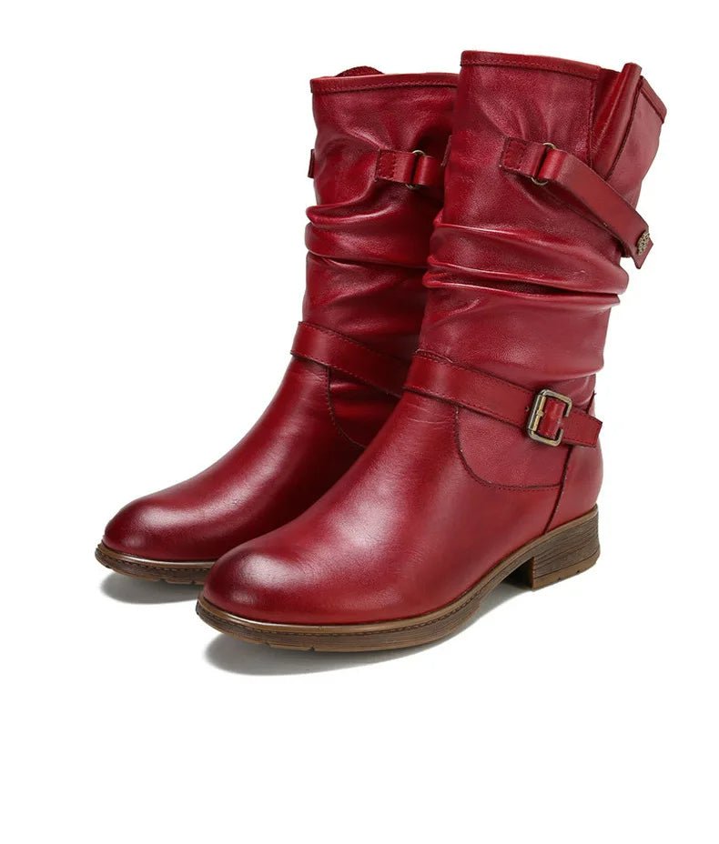 Women's Red Leather Long Boots - Trendiesty Worldwide