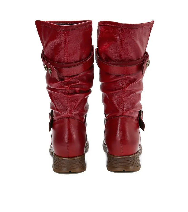 Women's Red Leather Long Boots - Trendiesty Worldwide