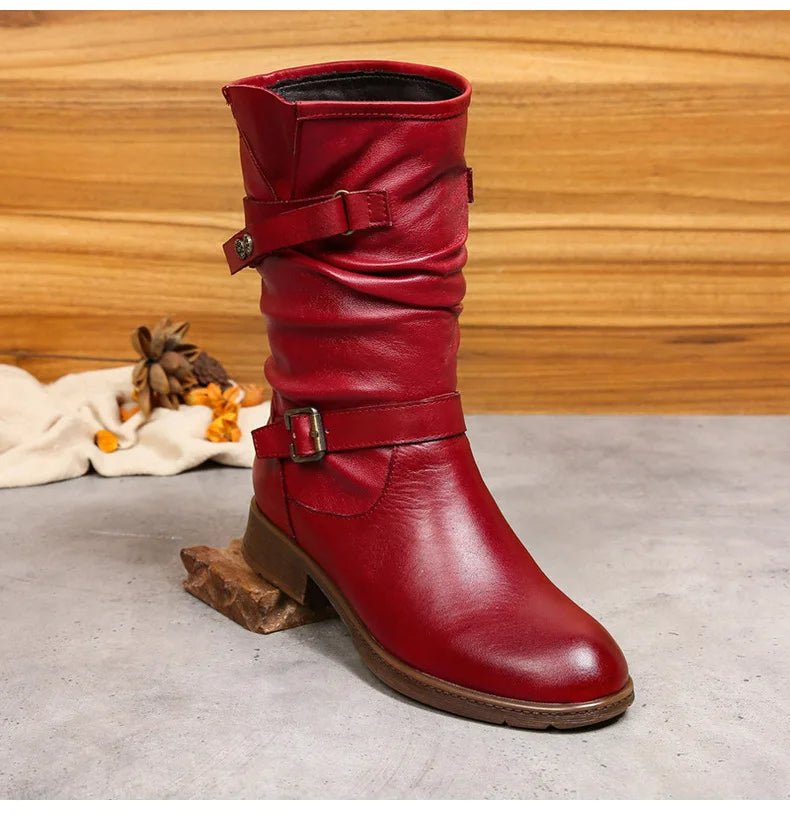 Women's Red Leather Long Boots - Trendiesty Worldwide