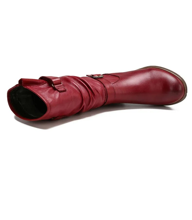 Women's Red Leather Long Boots - Trendiesty Worldwide