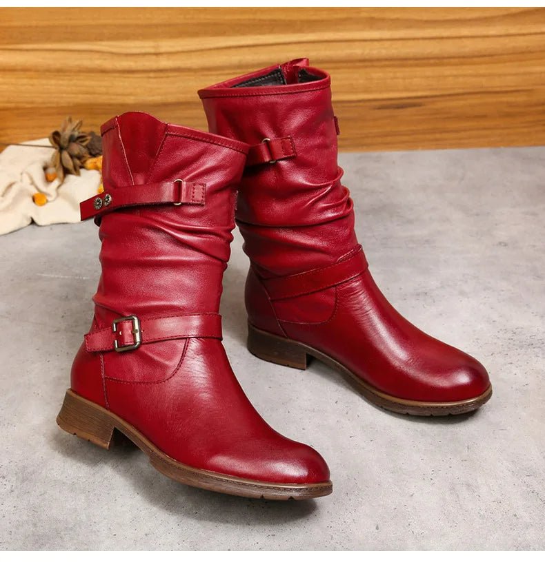 Women's Red Leather Long Boots - Trendiesty Worldwide