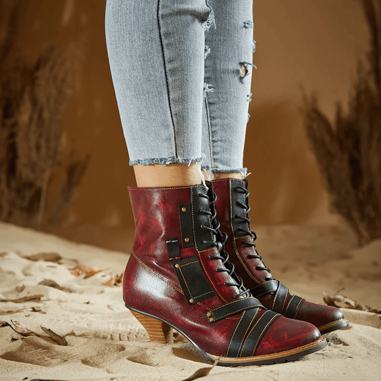 Women's Reddish High-heeled Leather Shoes - Trendiesty Worldwide