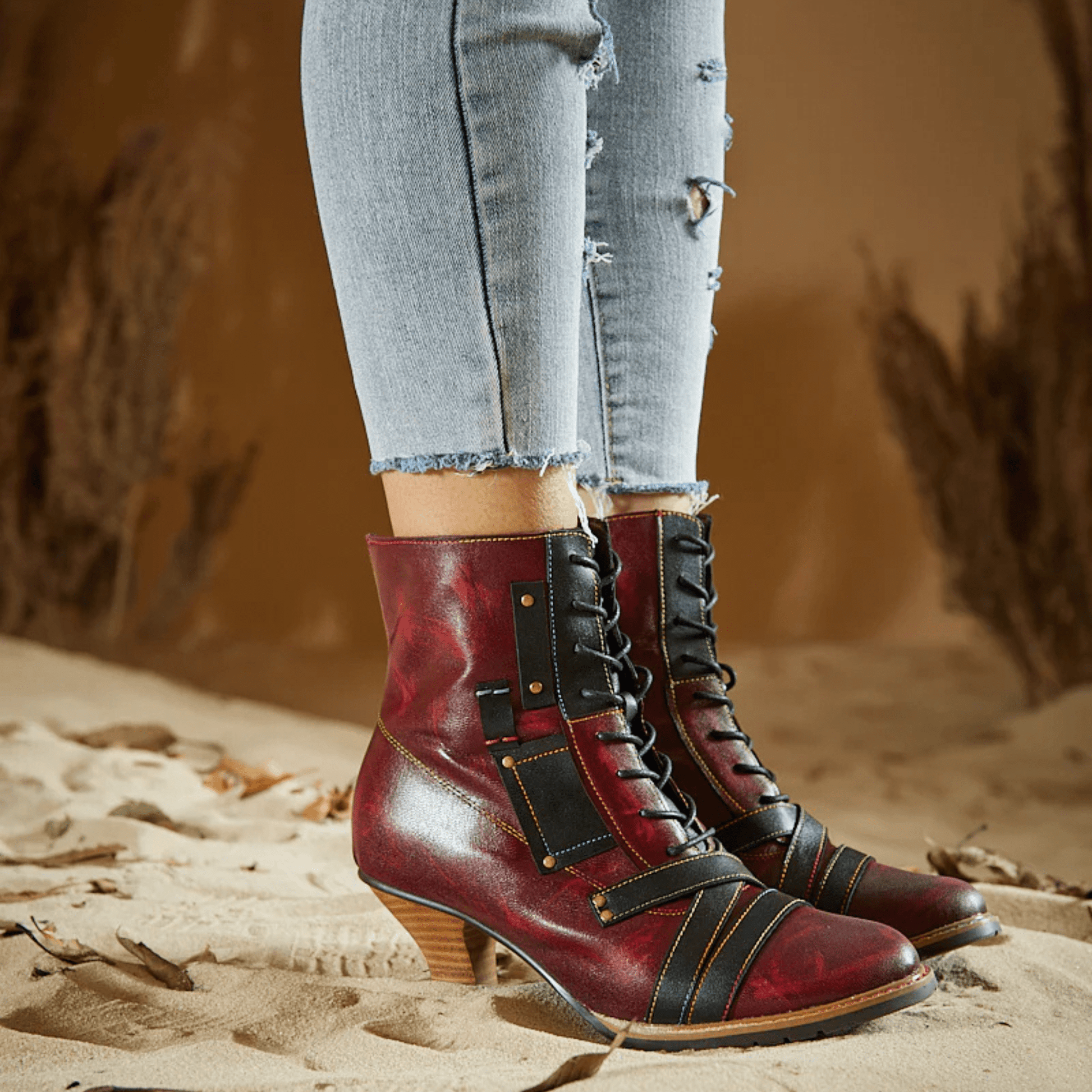 Women's Reddish High-heeled Leather Shoes - Trendiesty Worldwide