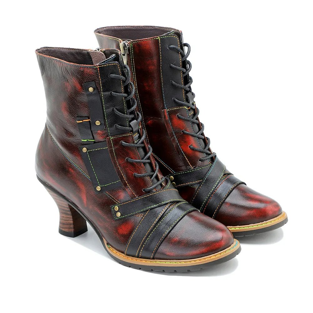 Women's Reddish High-heeled Leather Shoes - Trendiesty Worldwide