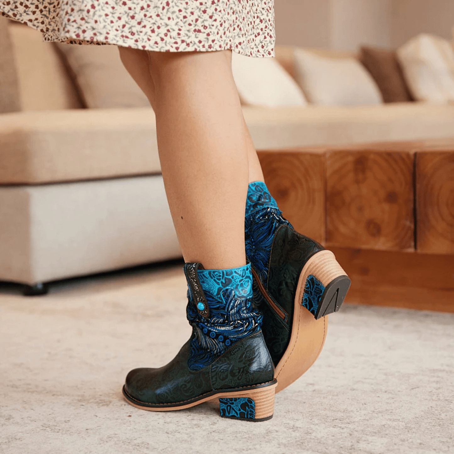 Women's Retro Olive Leather Ankle Boots - Trendiesty Worldwide
