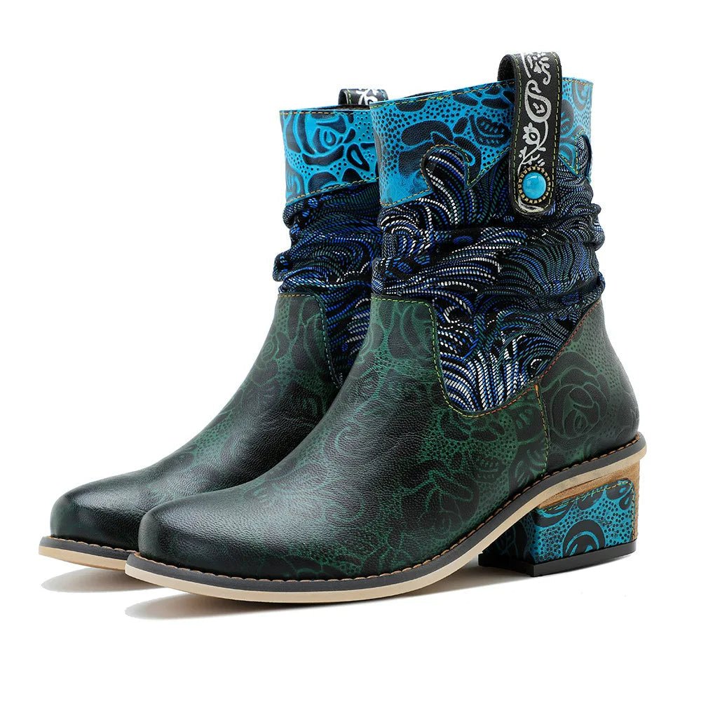 Women's Retro Olive Leather Ankle Boots - Trendiesty Worldwide