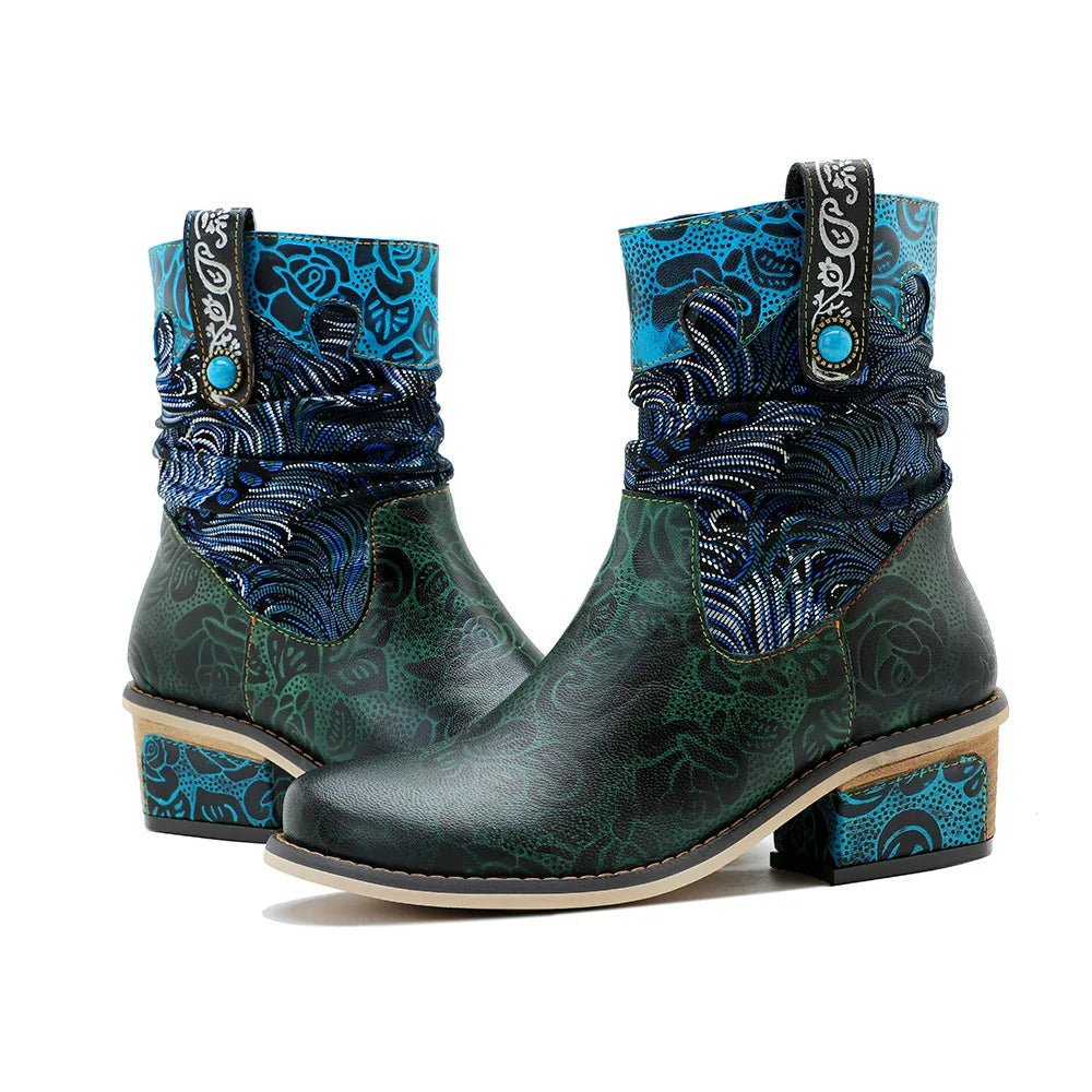 Women's Retro Olive Leather Ankle Boots - Trendiesty Worldwide