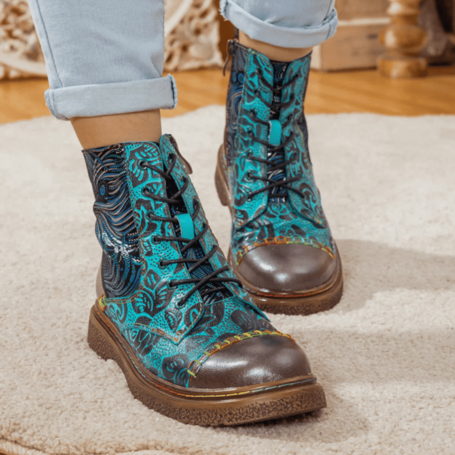 Women's Retro Sewing Leather Ankle Boots - Trendiesty Worldwide
