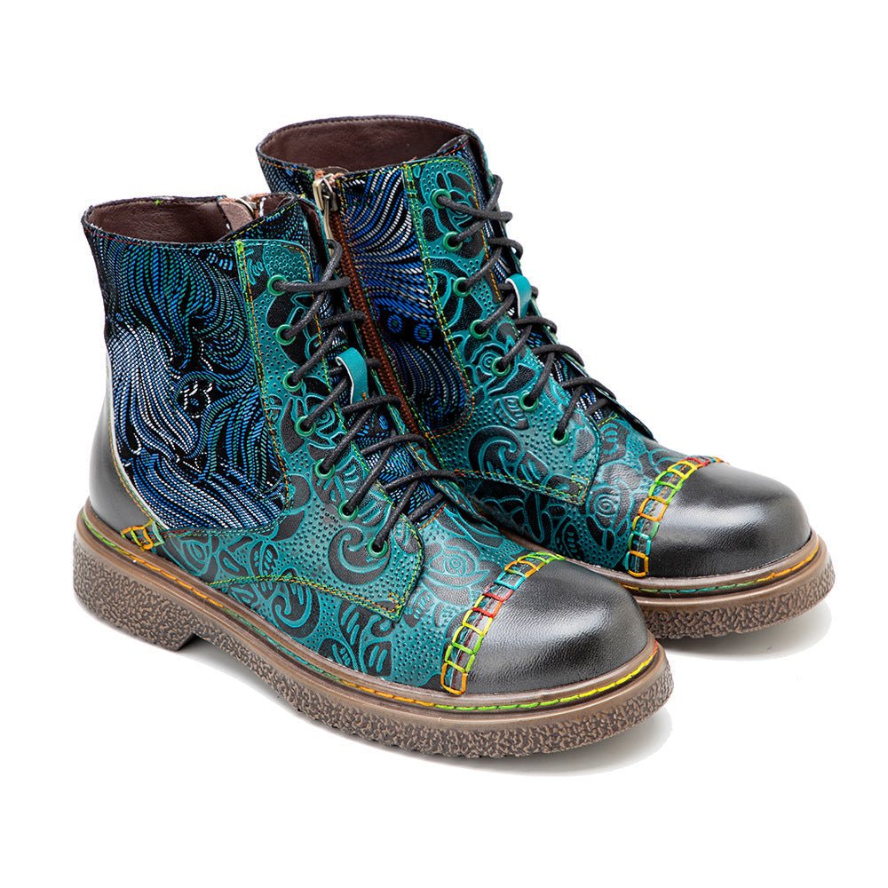 Women's Retro Sewing Leather Ankle Boots - Trendiesty Worldwide