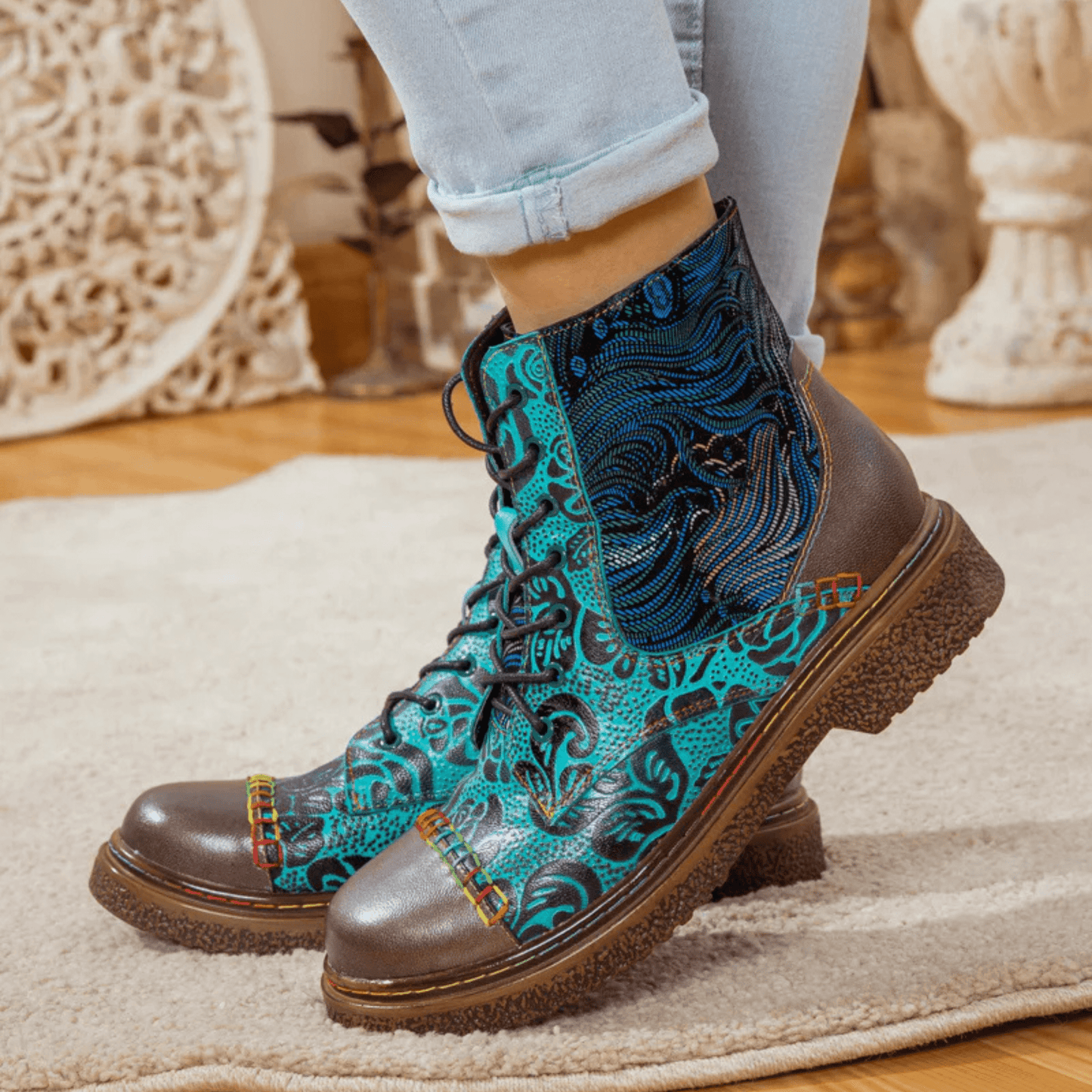 Women's Retro Sewing Leather Ankle Boots - Trendiesty Worldwide