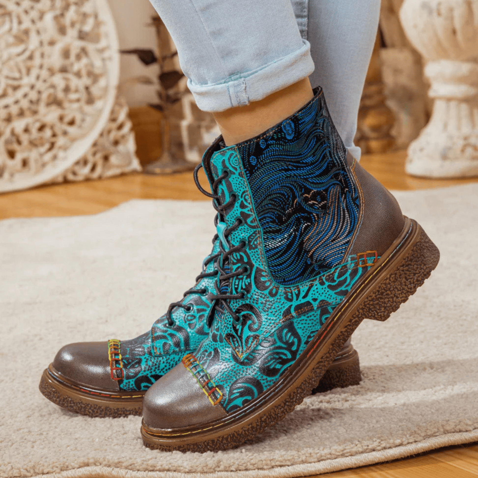 Women's Retro Sewing Leather Ankle Boots - Trendiesty Worldwide