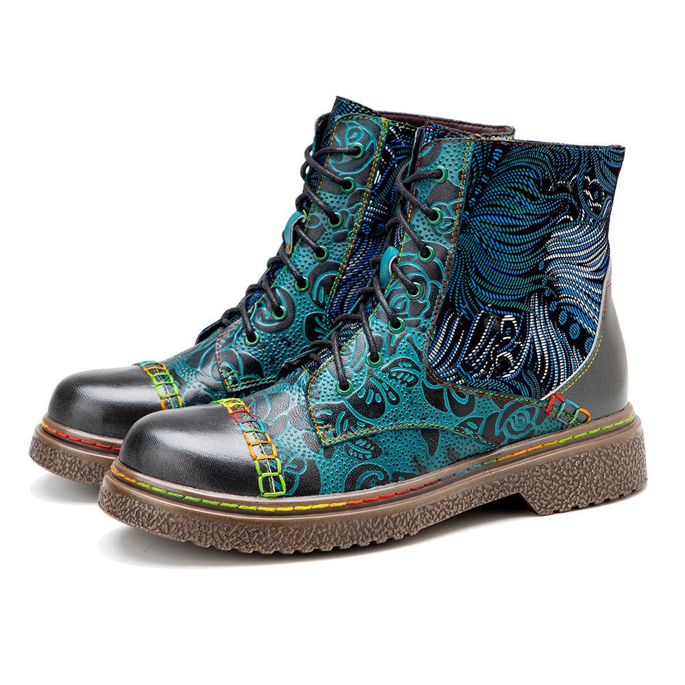 Women's Retro Sewing Leather Ankle Boots - Trendiesty Worldwide