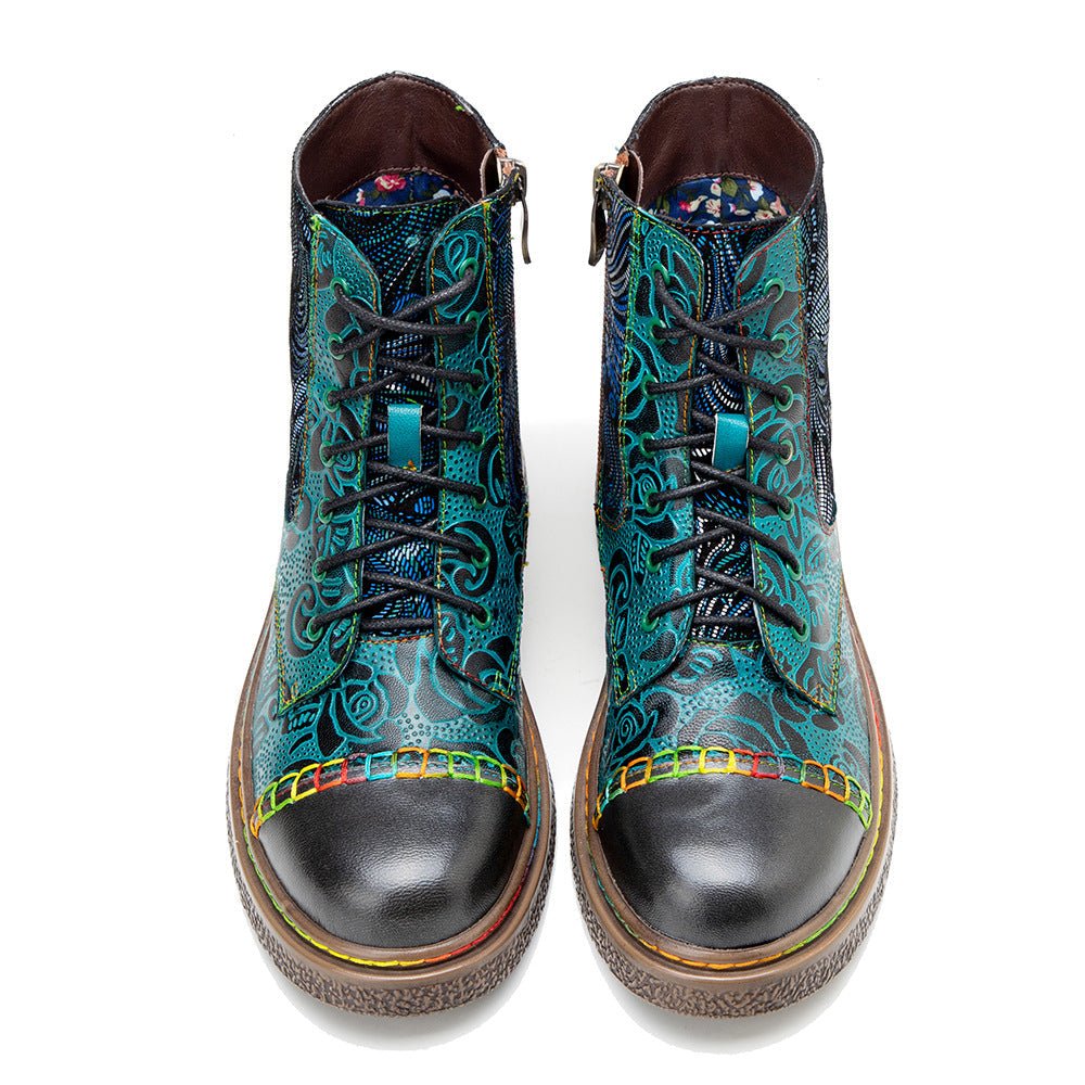 Women's Retro Sewing Leather Ankle Boots - Trendiesty Worldwide