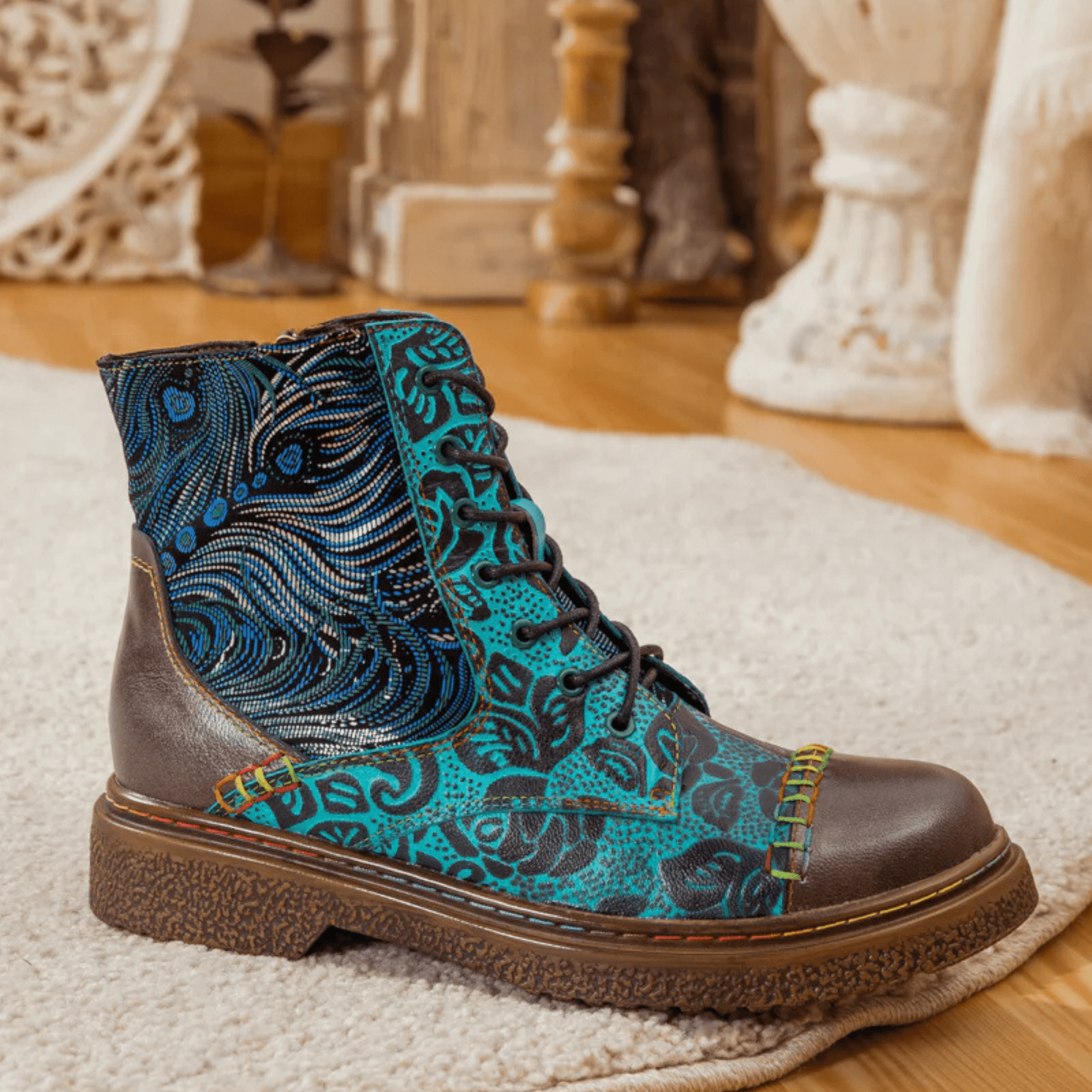 Women's Retro Sewing Leather Ankle Boots - Trendiesty Worldwide