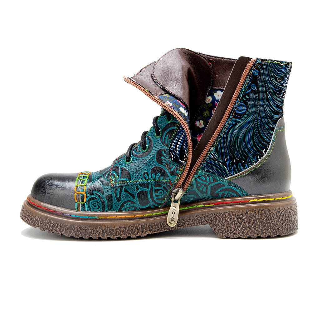 Women's Retro Sewing Leather Ankle Boots - Trendiesty Worldwide