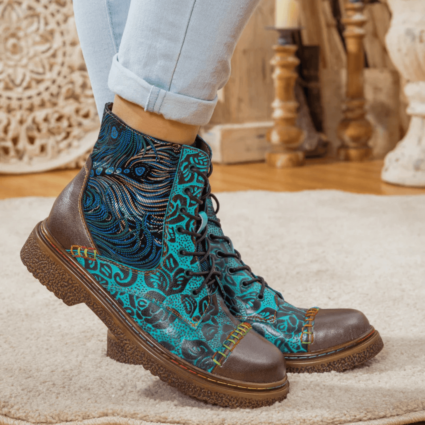 Women's Retro Sewing Leather Ankle Boots - Trendiesty Worldwide