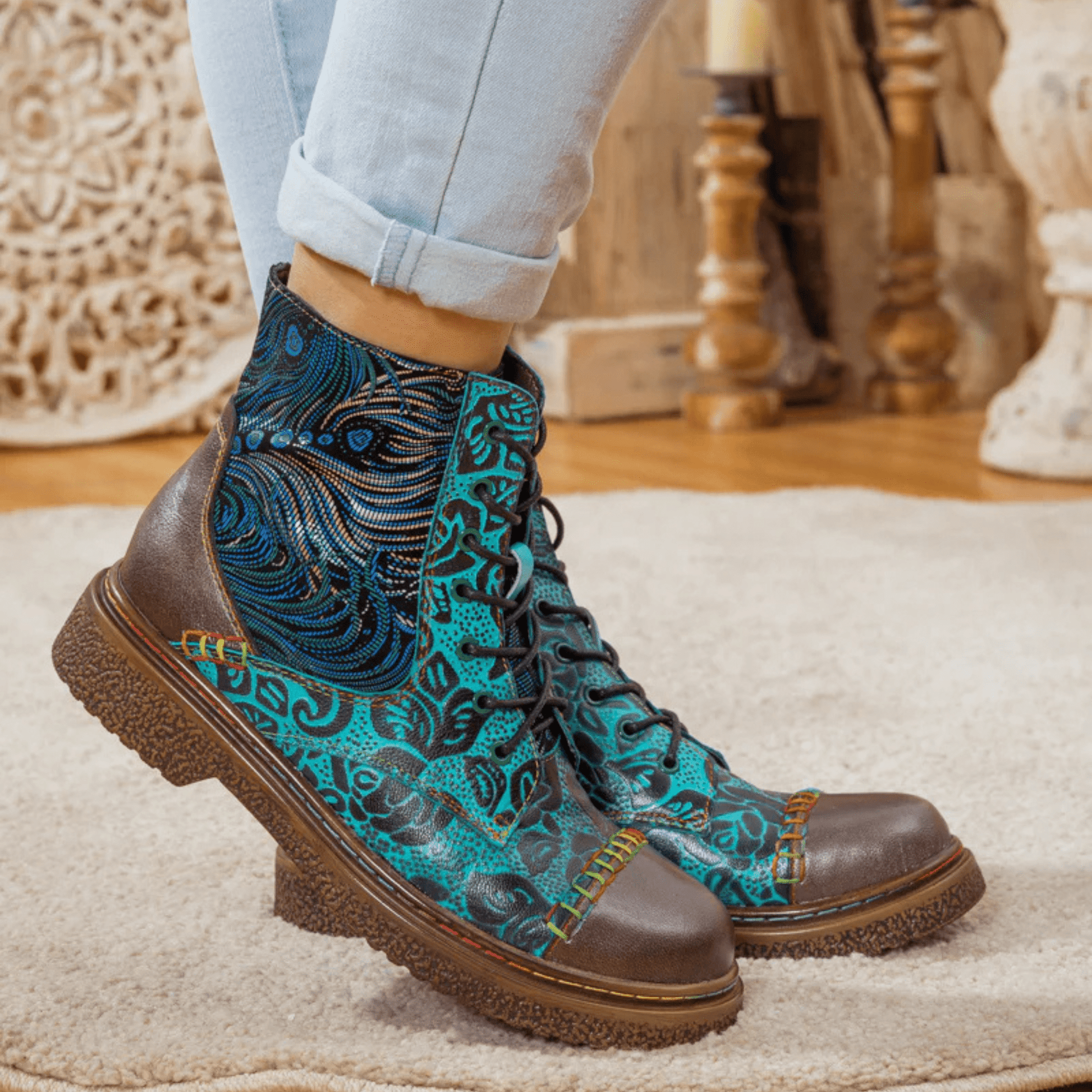 Women's Retro Sewing Leather Ankle Boots - Trendiesty Worldwide