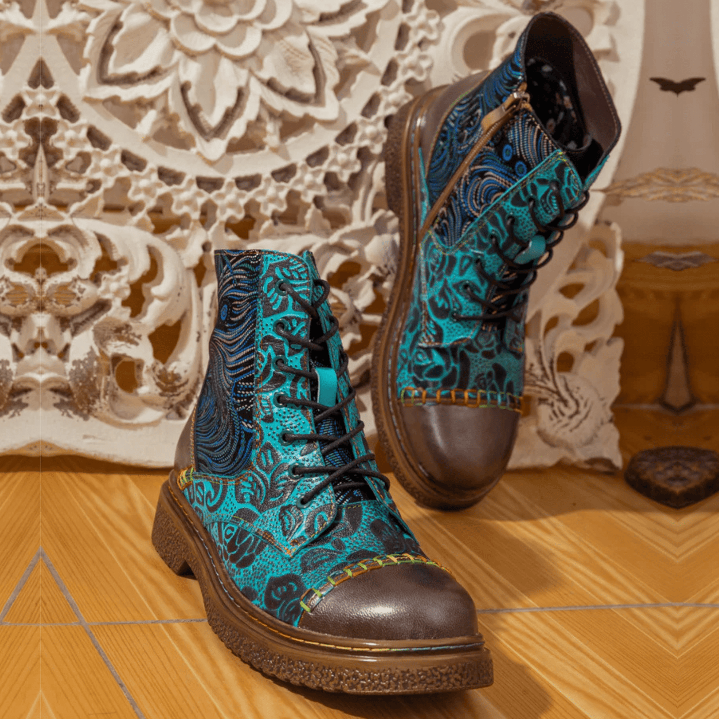 Women's Retro Sewing Leather Ankle Boots - Trendiesty Worldwide