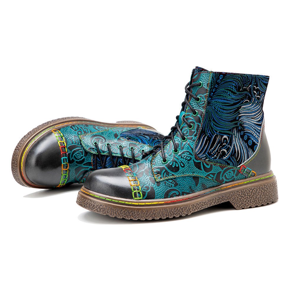 Women's Retro Sewing Leather Ankle Boots - Trendiesty Worldwide