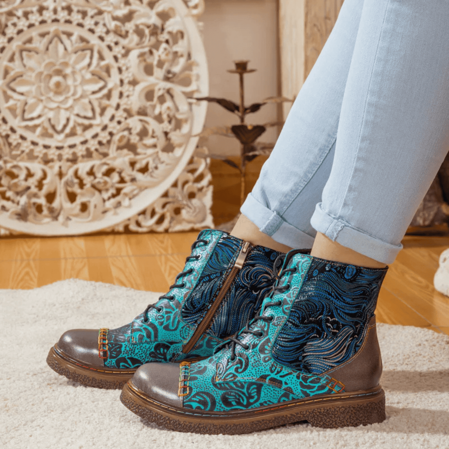 Women's Retro Sewing Leather Ankle Boots - Trendiesty Worldwide