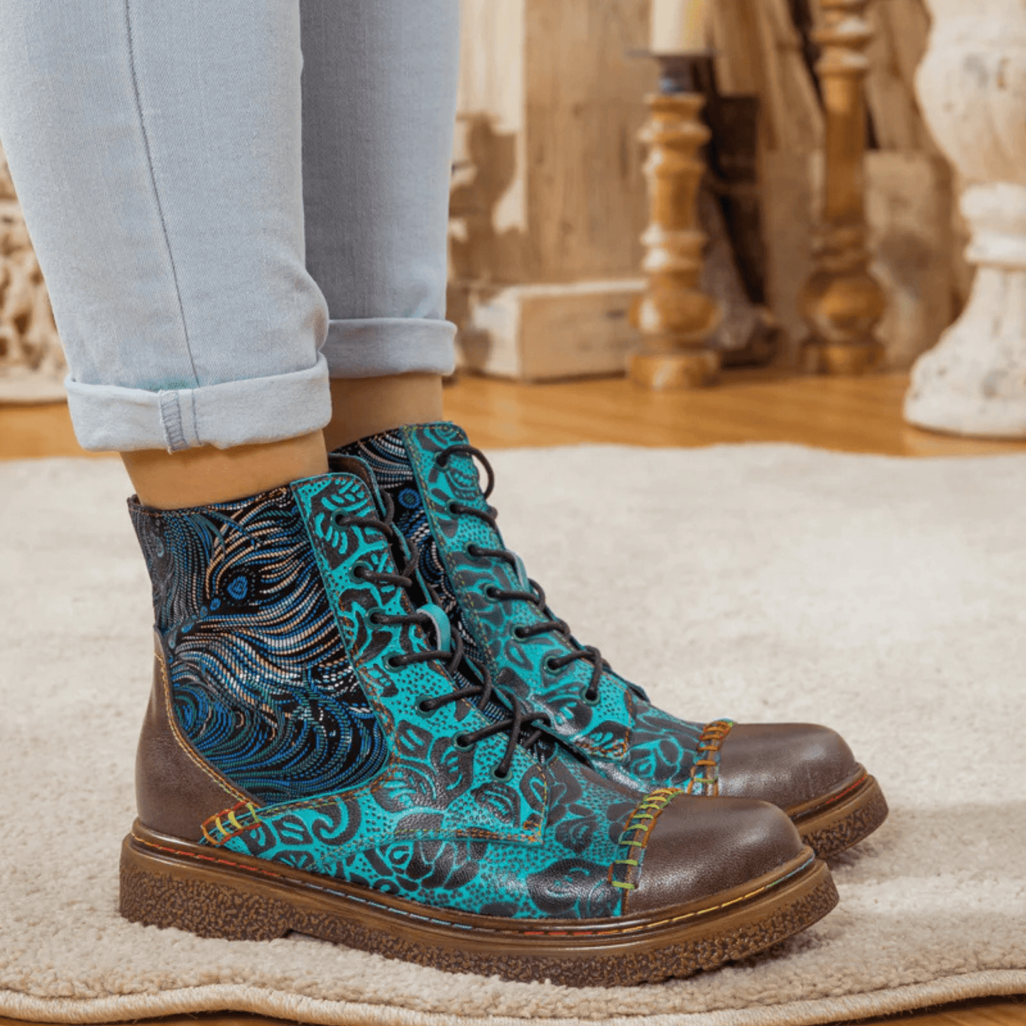 Women's Retro Sewing Leather Ankle Boots - Trendiesty Worldwide