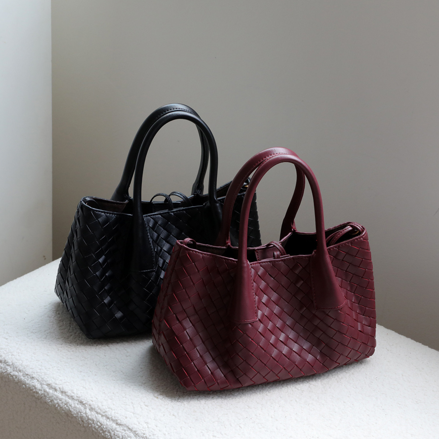 Woven Carryall Leather Shoulder Tote
