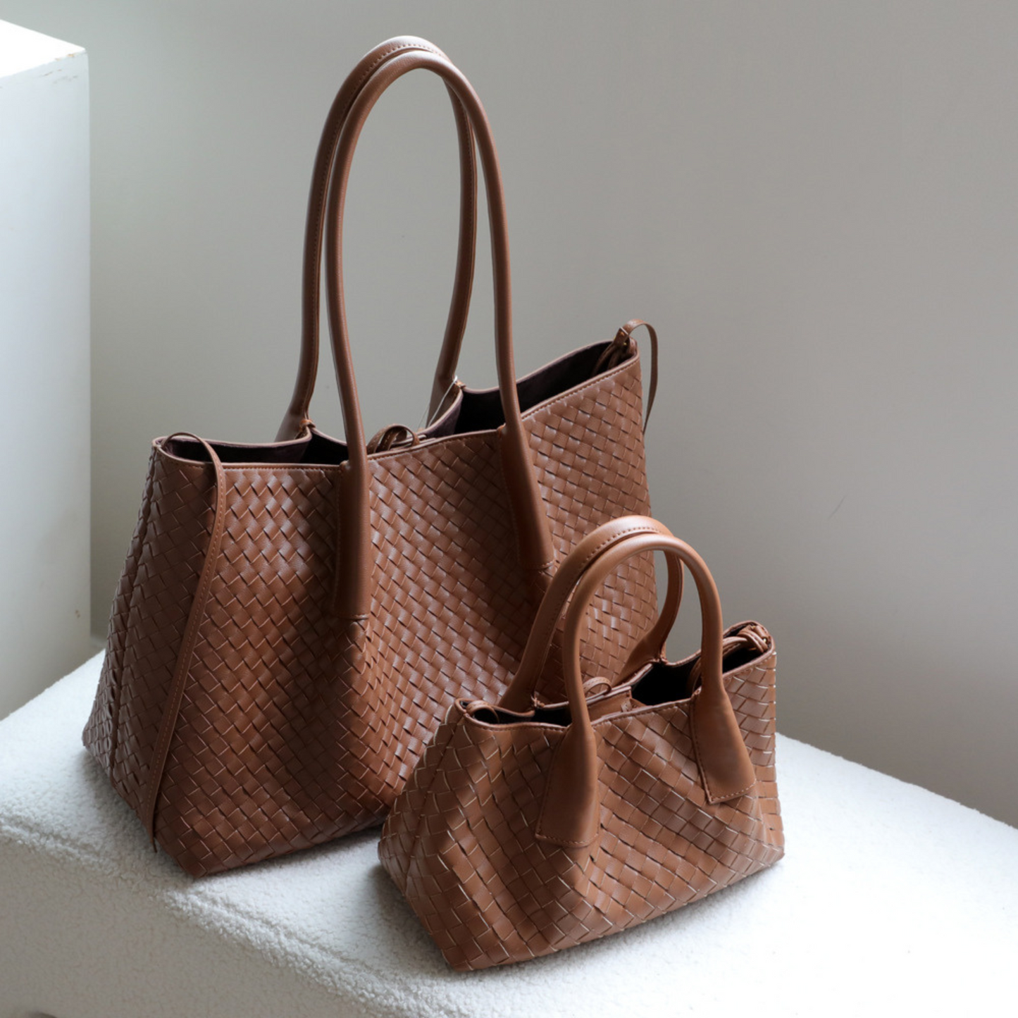 Woven Carryall Leather Shoulder Tote