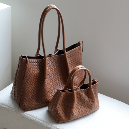 Woven Carryall Leather Shoulder Tote