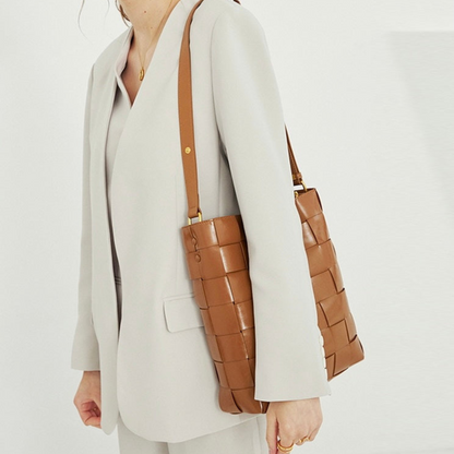 Women's Leather Woven Bucket Bag