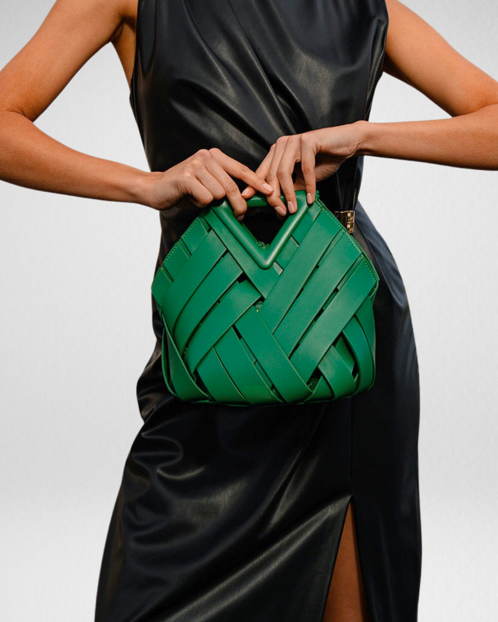 Woven Leather Basket Bag