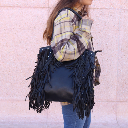 "Fringed" Leather tote bag