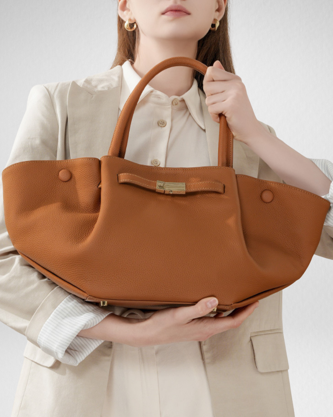 Midi NY Structured Leather Tote Bag