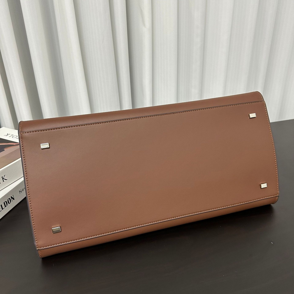 Wide-Base Structured Soft Leather Tote Bag