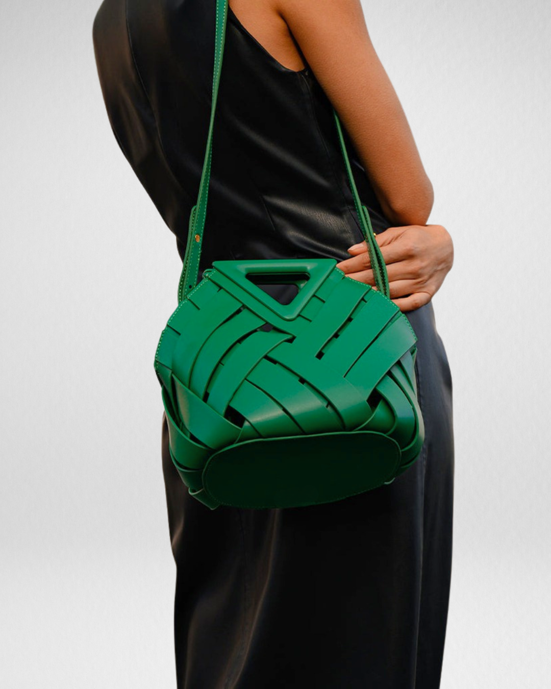 Woven Leather Basket Bag