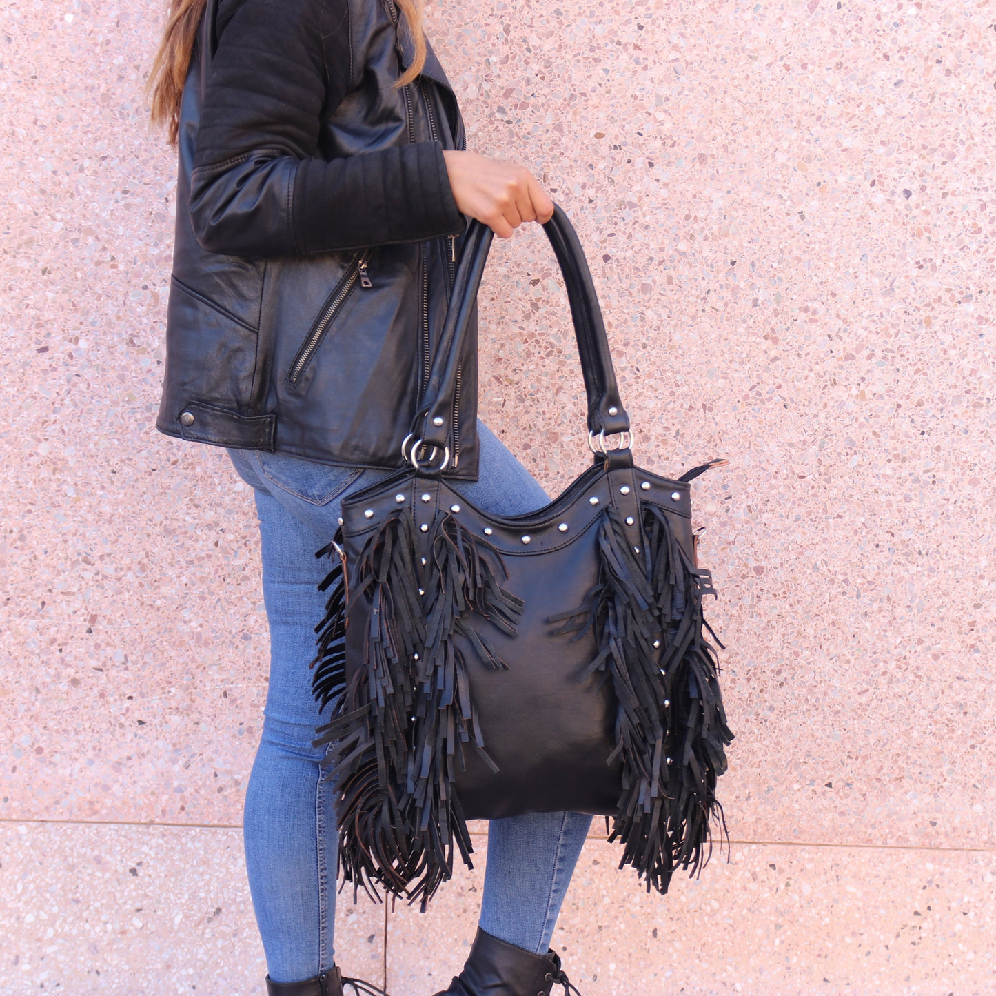 "Fringed" Leather tote bag