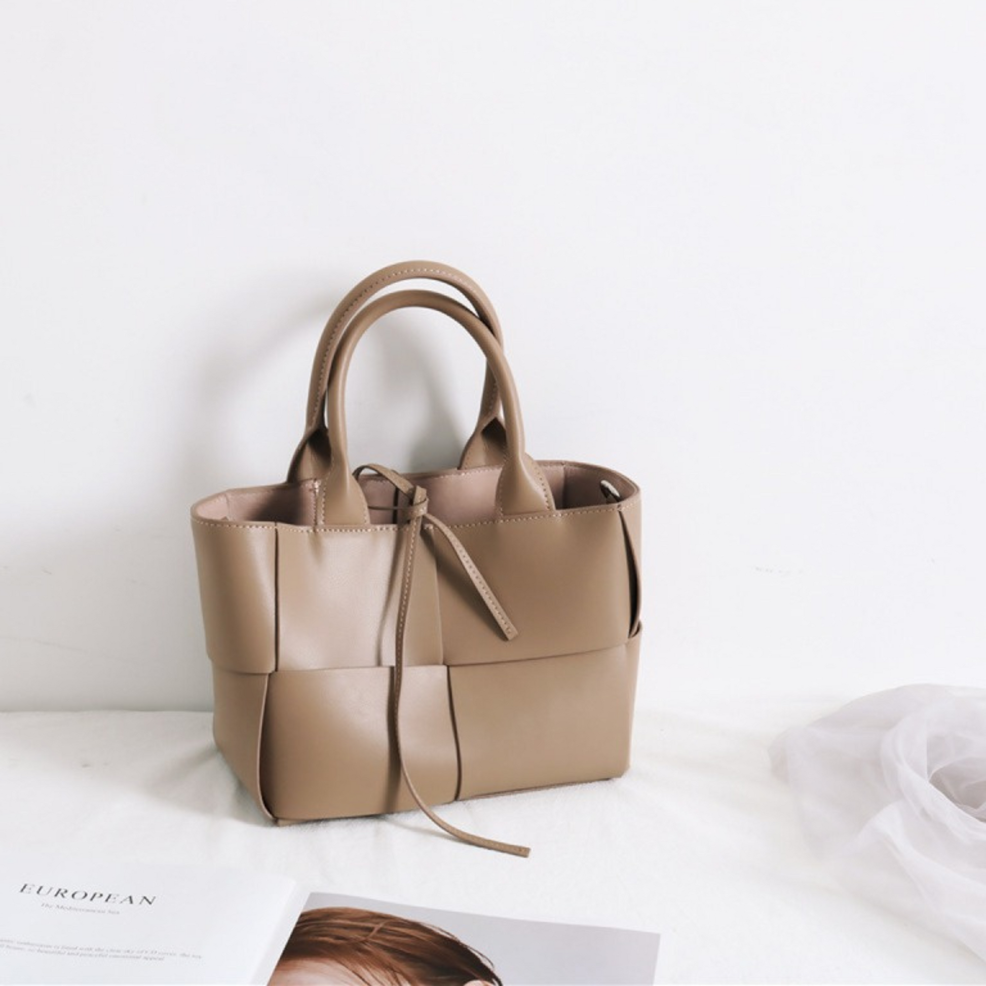 The Mini "Bottega-Veneta-Arco-inspired" Luxurious Woven Leather Bag - Milk Tea - Trendiesty Worldwide