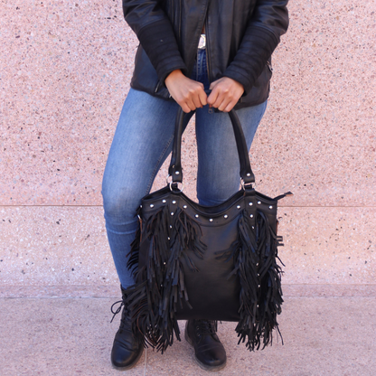 "Fringed" Leather tote bag