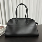 Wide-Base Structured Soft Leather Tote Bag