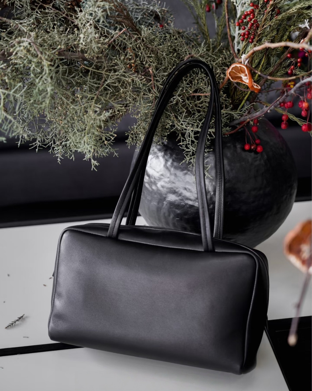 Astra Bowling Minimalist Leather Shoulder Bag