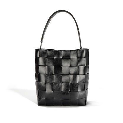 Women's Leather Woven Bucket Bag