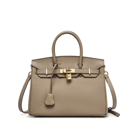 The "Hermes Togo Birkin" inspired Luxurious Leather Bag - 30 (30x20x17cm) / Beige-Gold Buckle - Trendiesty Worldwide