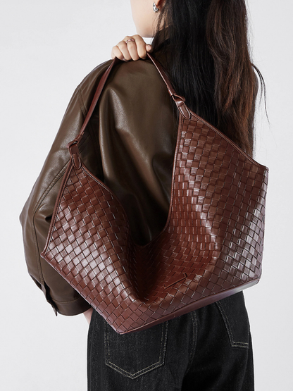 Woven Leather Hobo Shoulder Tote