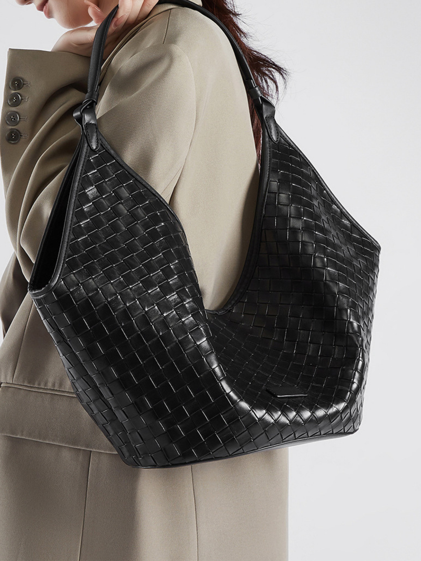 Woven Leather Hobo Shoulder Tote