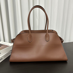 Wide-Base Structured Soft Leather Tote Bag